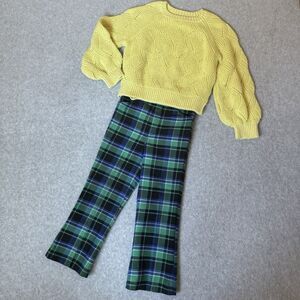VTG Sears Winnie The Pooh Co Pants Girls 6 Slim Green Plaid Tartan High Waist